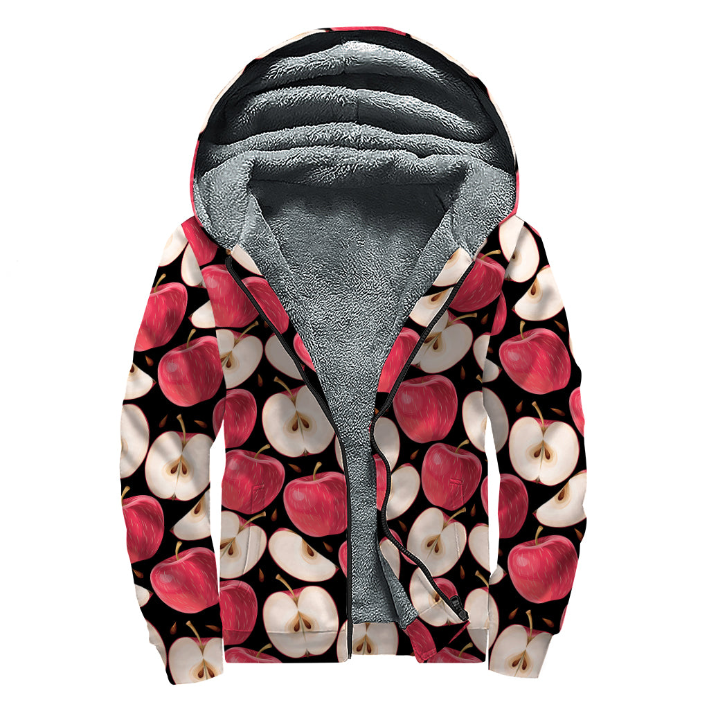 Apple Pattern Print Sherpa Lined Zip Up Hoodie