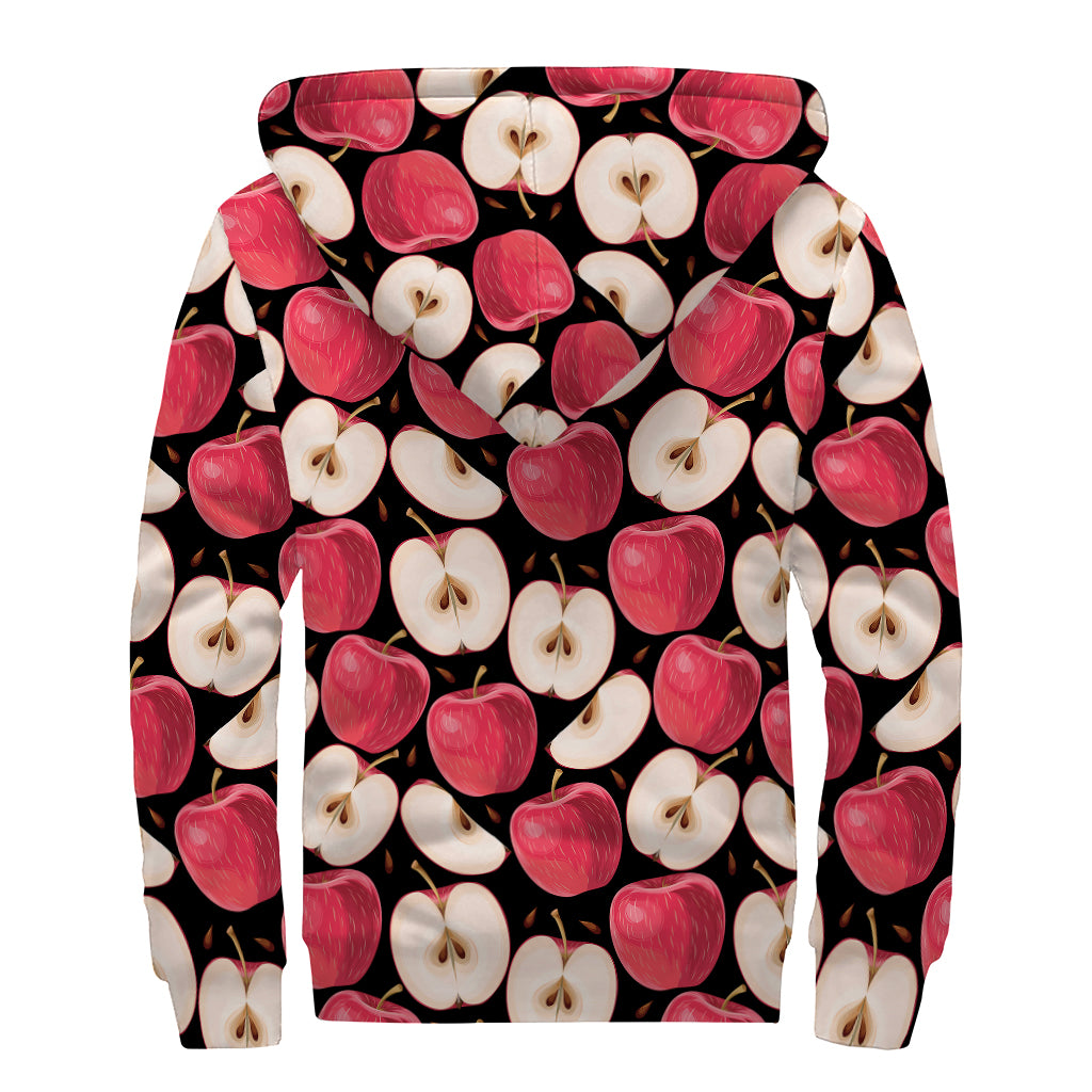 Apple Pattern Print Sherpa Lined Zip Up Hoodie