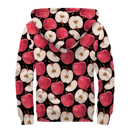 Apple Pattern Print Sherpa Lined Zip Up Hoodie