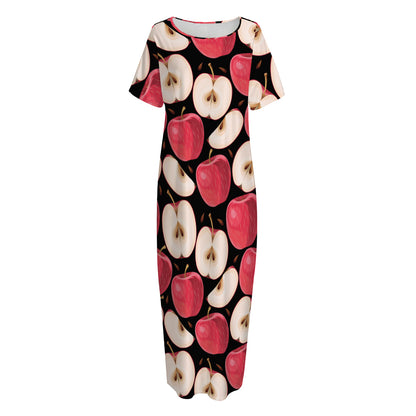 Apple Pattern Print Short Sleeve Long Nightdress