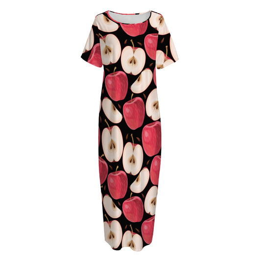 Apple Pattern Print Short Sleeve Long Nightdress