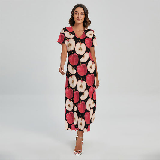 Apple Pattern Print Short Sleeve Maxi Dress