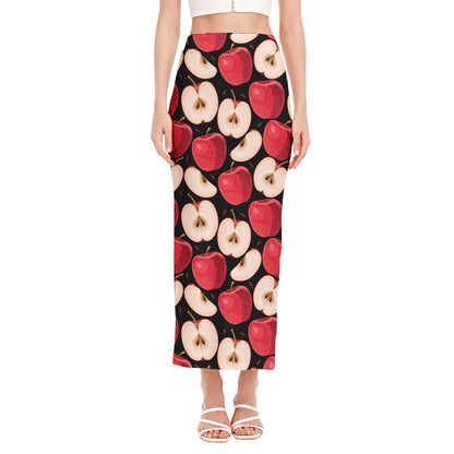 Apple Pattern Print Side Slit Maxi Skirt