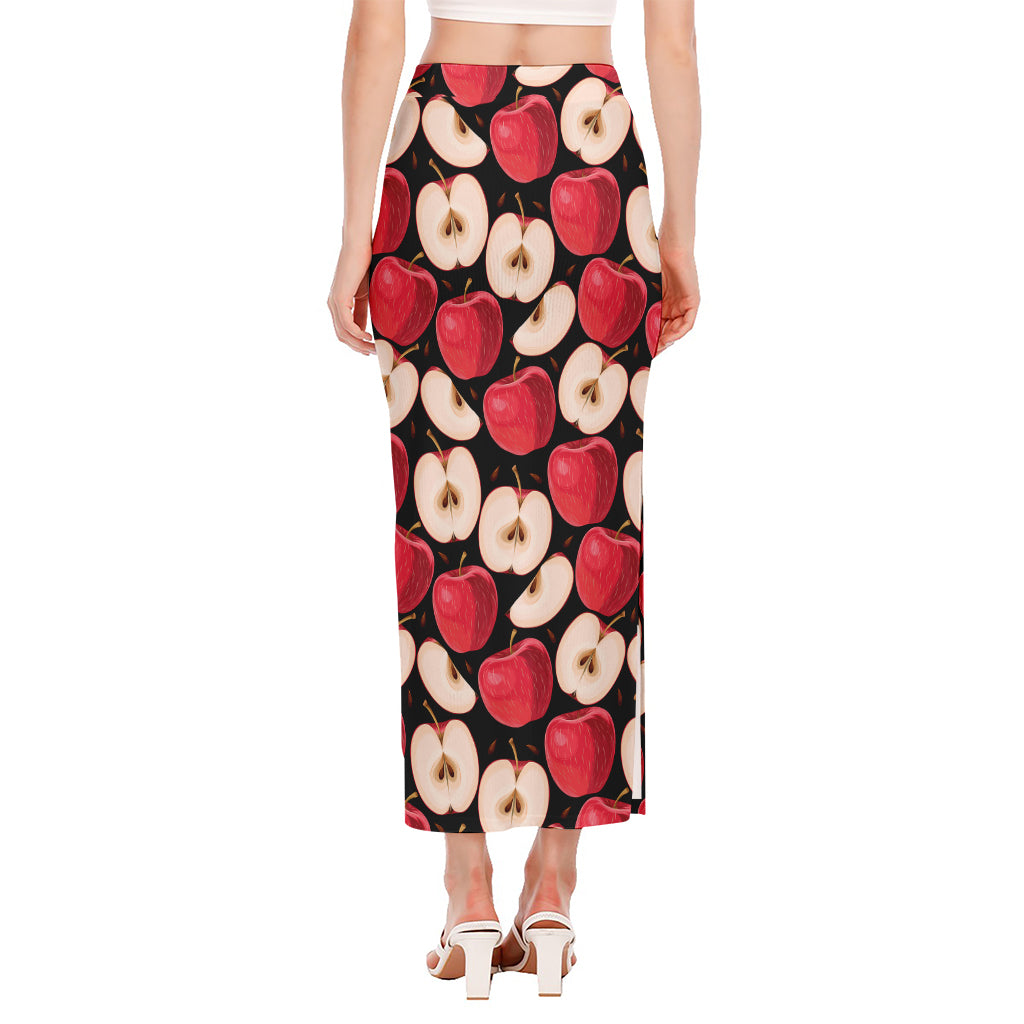Apple Pattern Print Side Slit Maxi Skirt