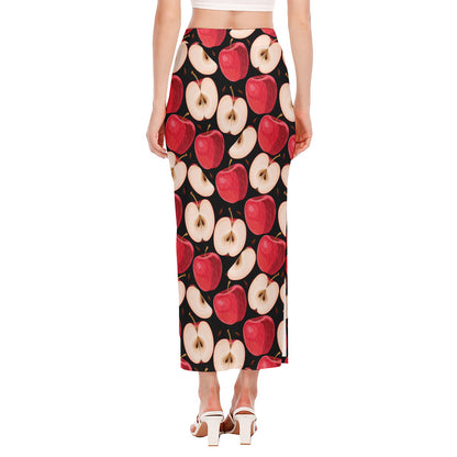 Apple Pattern Print Side Slit Maxi Skirt