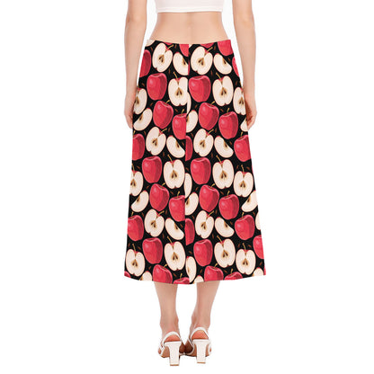 Apple Pattern Print Side Slit Midi Skirt