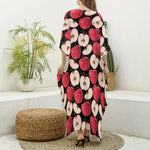 Apple Pattern Print Silk V-Neck Kaftan Dress