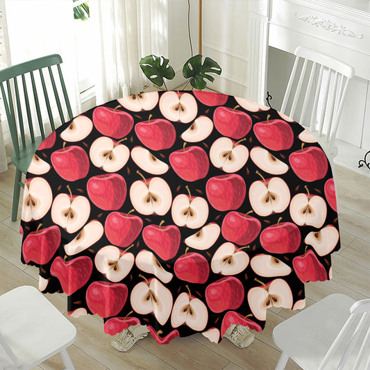 Apple Pattern Print Waterproof Round Tablecloth