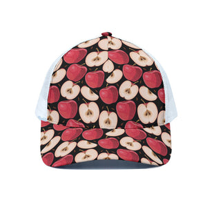 Apple Pattern Print White Mesh Trucker Cap