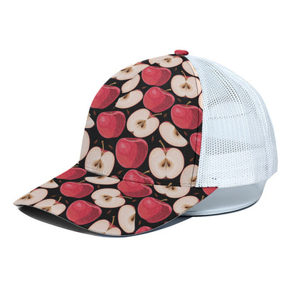 Apple Pattern Print White Mesh Trucker Cap