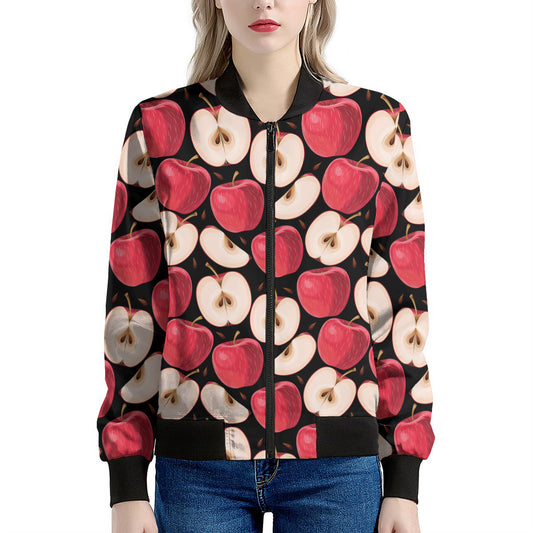Apple Pattern Print Women's Bomber Jacket