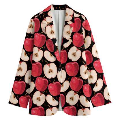 Apple Pattern Print Women's Cotton Blazer