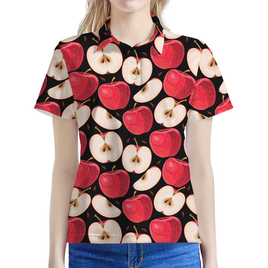 Apple Pattern Print Women's Polo Shirt