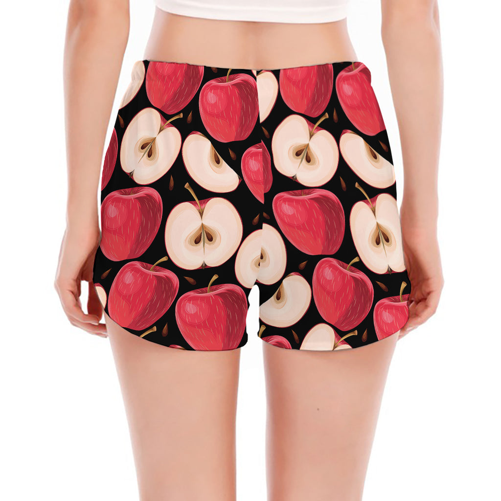 Apple Pattern Print Women's Split Running Shorts