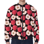 Apple Pattern Print Zip Sleeve Bomber Jacket