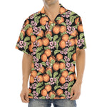 Apricot And Flower Pattern Print Aloha Shirt