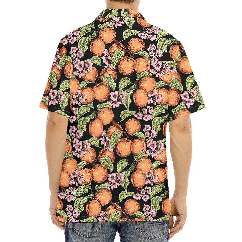 Apricot And Flower Pattern Print Aloha Shirt