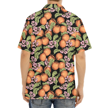 Apricot And Flower Pattern Print Aloha Shirt