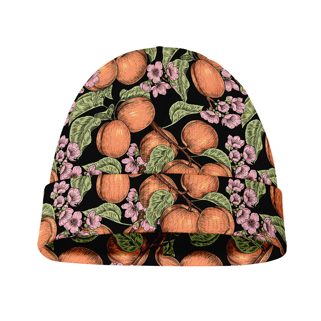 Apricot And Flower Pattern Print Beanie
