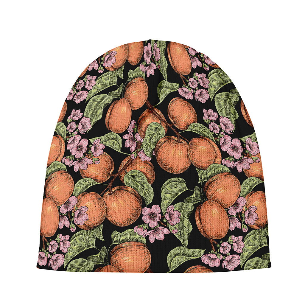 Apricot And Flower Pattern Print Beanie