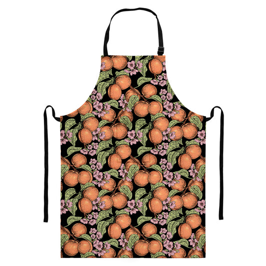 Apricot And Flower Pattern Print Bib Apron With Pocket