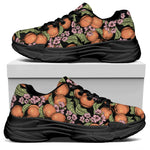 Apricot And Flower Pattern Print Black Chunky Shoes
