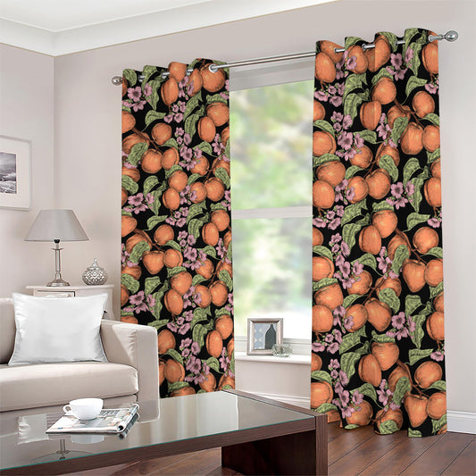 Apricot And Flower Pattern Print Blackout Grommet Curtains