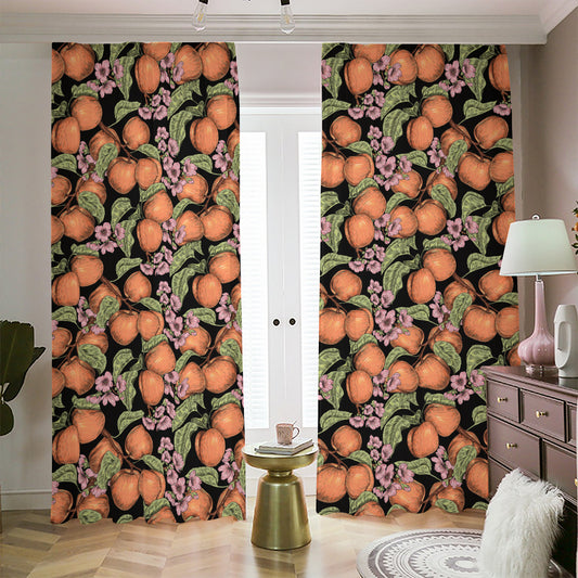 Apricot And Flower Pattern Print Blackout Pencil Pleat Curtains