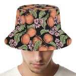 Apricot And Flower Pattern Print Bucket Hat
