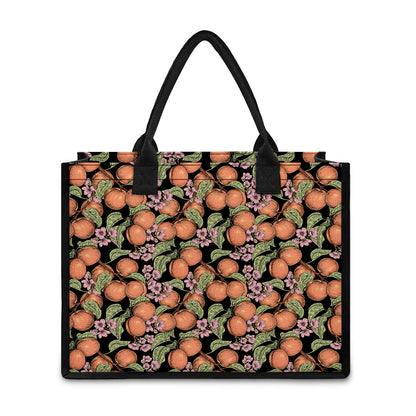 Apricot And Flower Pattern Print Canvas Tote Bag