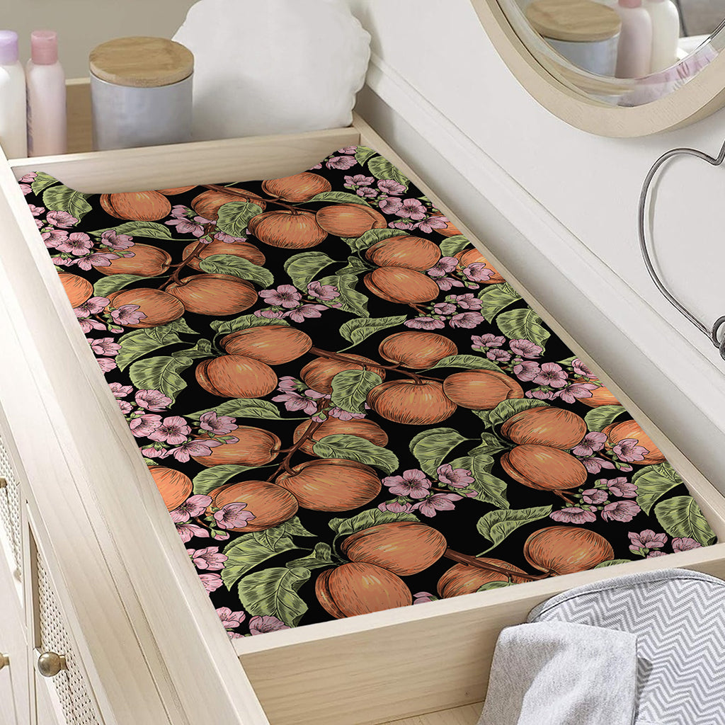 Apricot And Flower Pattern Print Changing Pad Cover