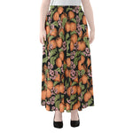 Apricot And Flower Pattern Print Chiffon Maxi Skirt
