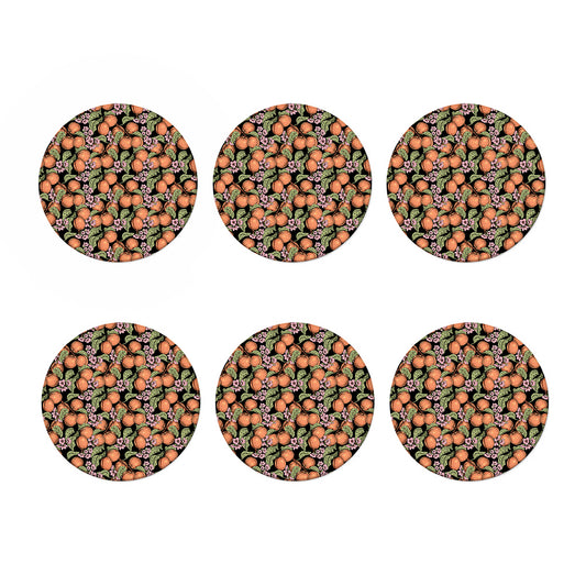 Apricot And Flower Pattern Print Coaster Set