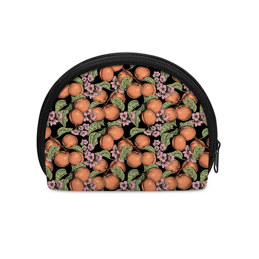 Apricot And Flower Pattern Print Coin Purse