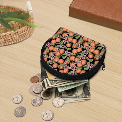 Apricot And Flower Pattern Print Coin Purse