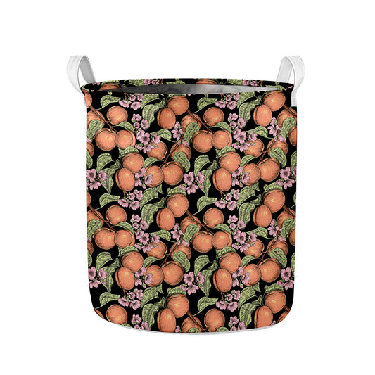 Apricot And Flower Pattern Print Collapsible Laundry Basket
