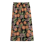 Apricot And Flower Pattern Print Cotton Front Slit Maxi Skirt