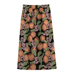Apricot And Flower Pattern Print Cotton Front Slit Maxi Skirt