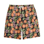 Apricot And Flower Pattern Print Cotton Shorts