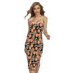 Apricot And Flower Pattern Print Cross Back Cami Dress