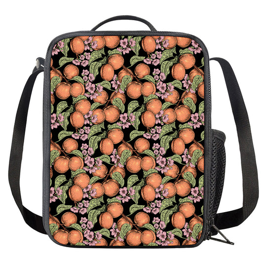 Apricot And Flower Pattern Print Crossbody Lunch Bag