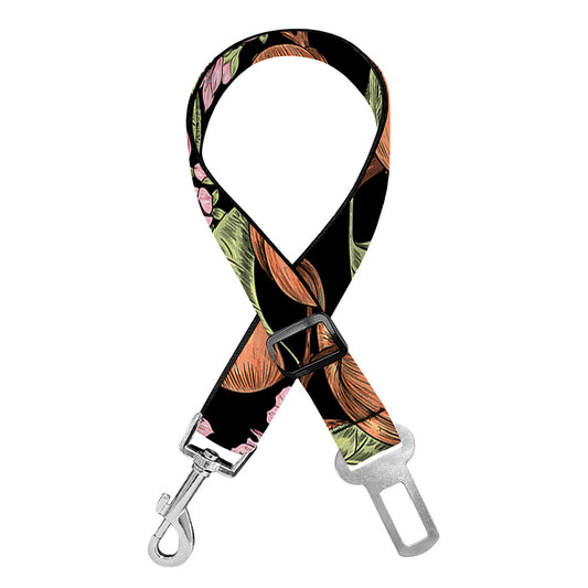 Apricot And Flower Pattern Print Dog Seat Belt