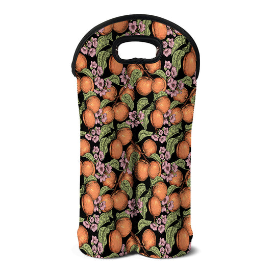 Apricot And Flower Pattern Print Double Neoprene Wine Tote