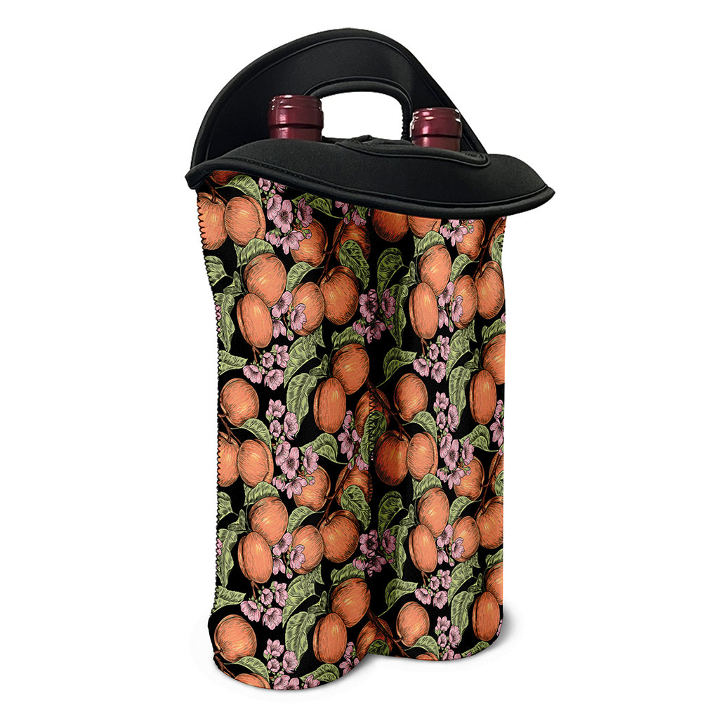 Apricot And Flower Pattern Print Double Neoprene Wine Tote