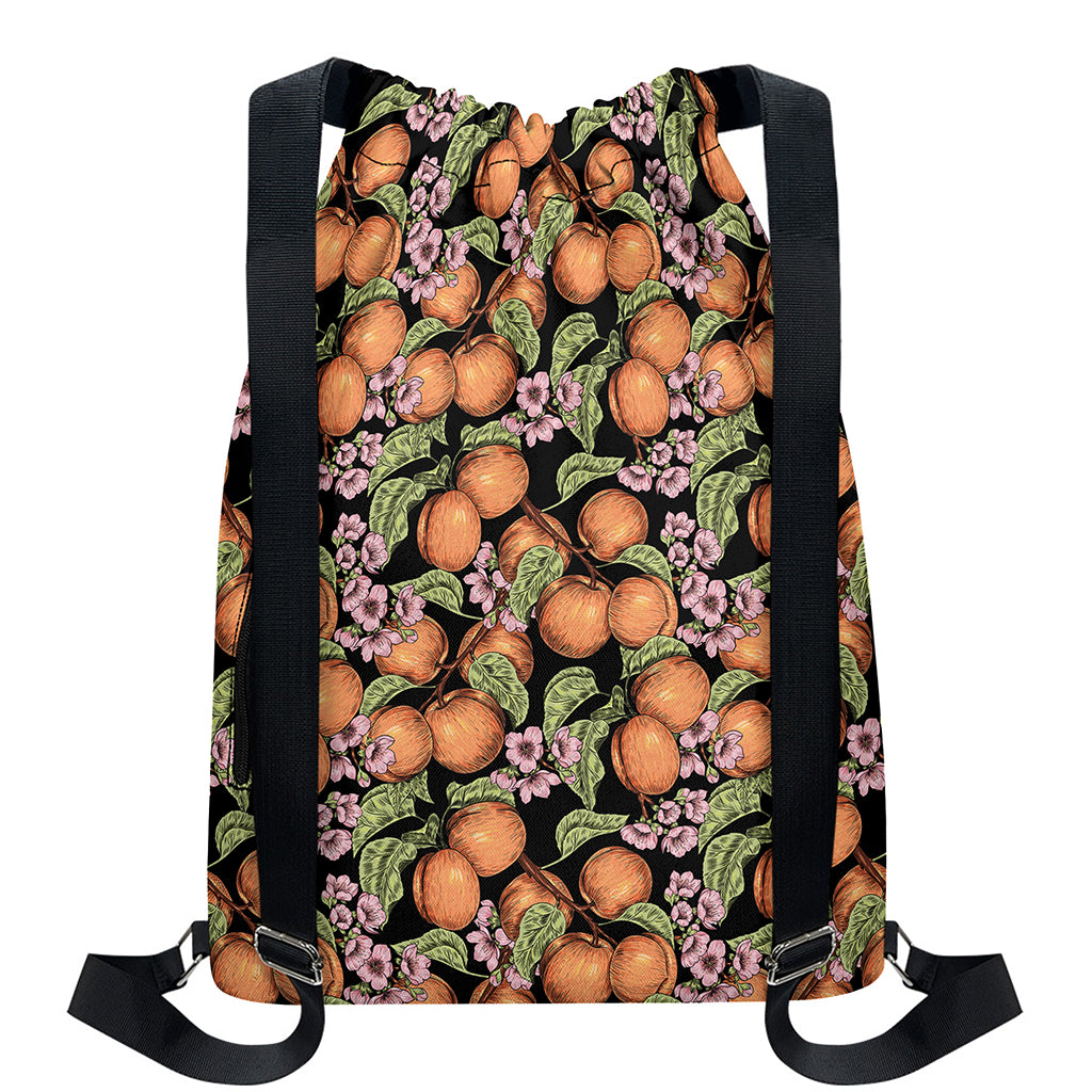 Apricot And Flower Pattern Print Drawstring Backpack