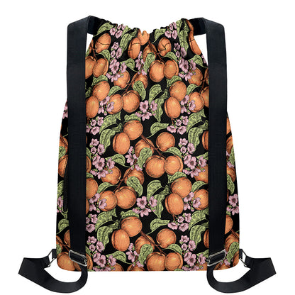 Apricot And Flower Pattern Print Drawstring Backpack