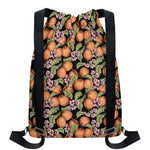 Apricot And Flower Pattern Print Drawstring Backpack