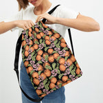 Apricot And Flower Pattern Print Drawstring Backpack
