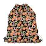 Apricot And Flower Pattern Print Drawstring Bag