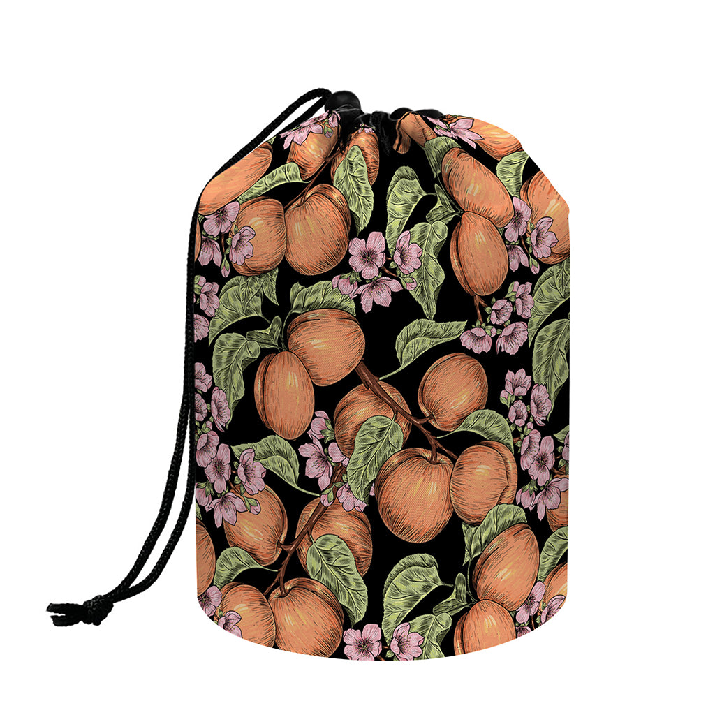 Apricot And Flower Pattern Print Drawstring Makeup Bag